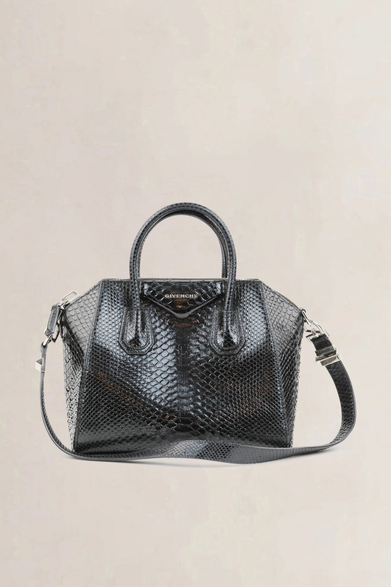 Givenchy Black Antigona Leather-Trim Python Shoulder Bag