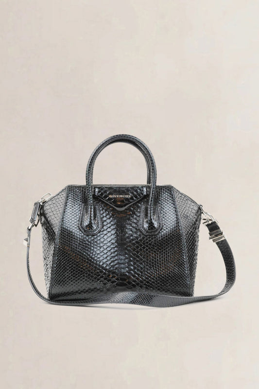 Givenchy Black Antigona Leather-Trim Python Shoulder Bag