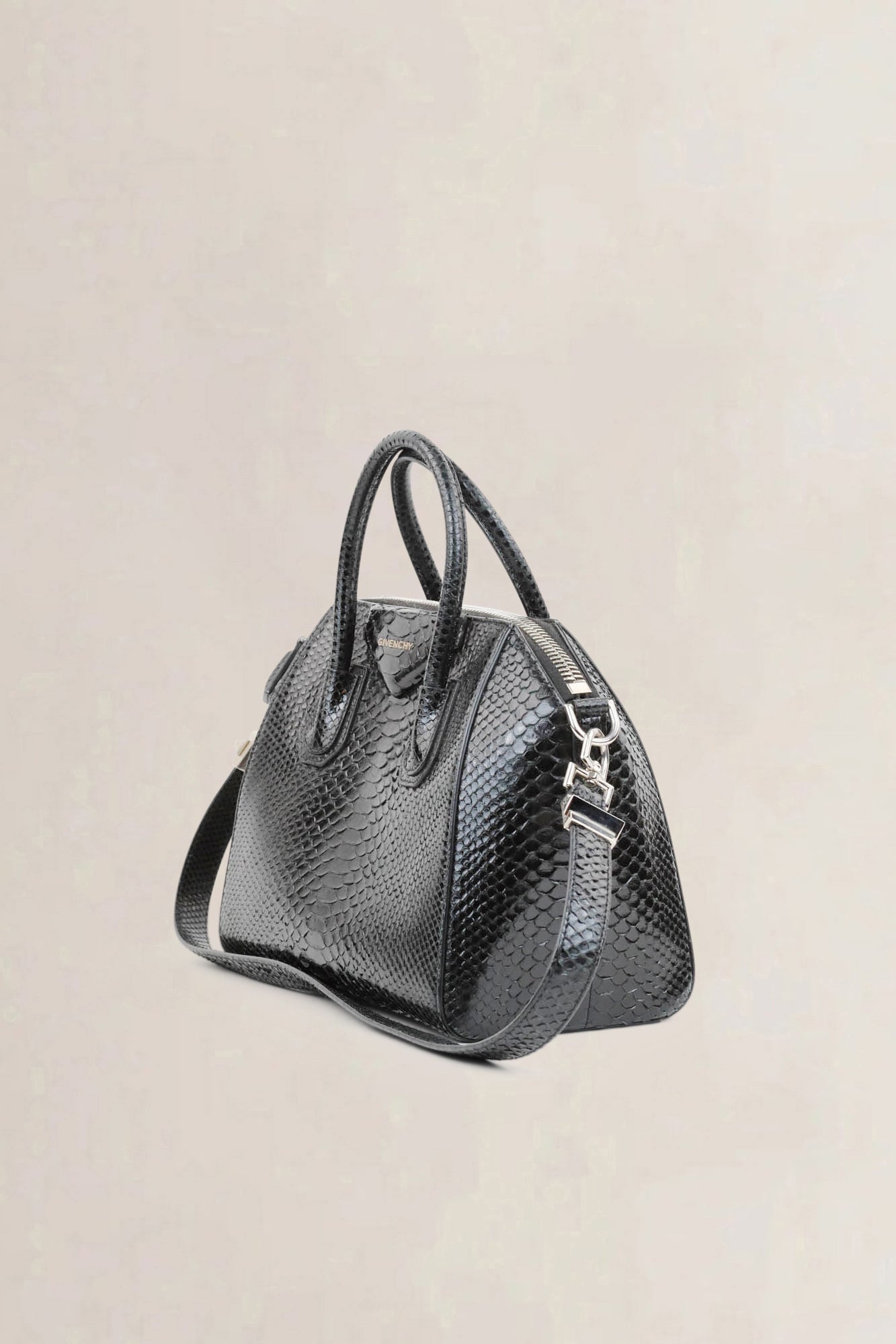 Givenchy Black Antigona Leather-Trim Python Shoulder Bag