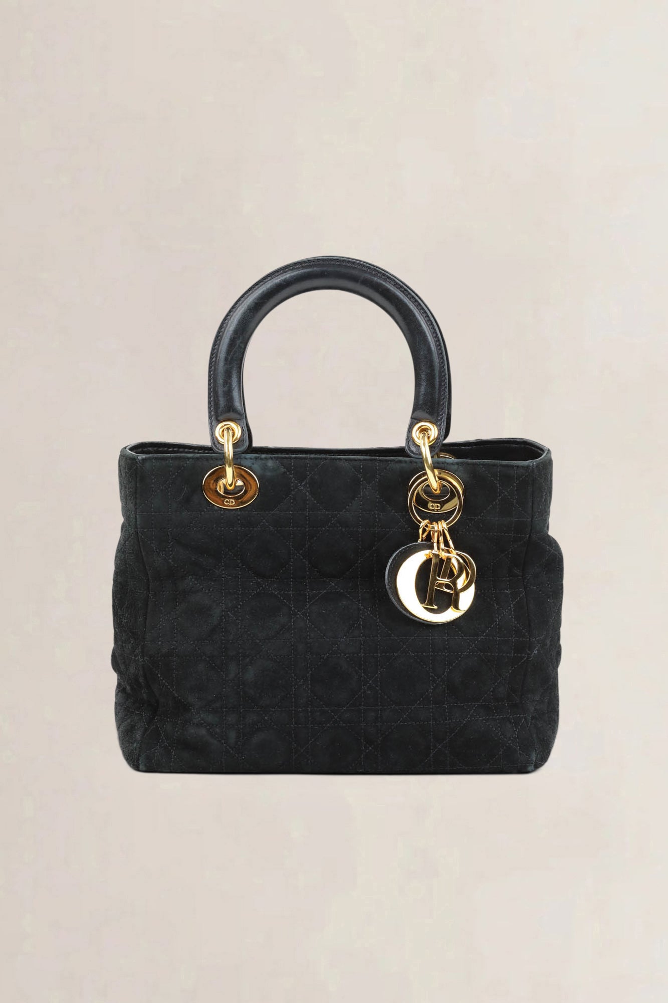 Christian Dior Black Lady Dior Medium Suède Top Handle Bag