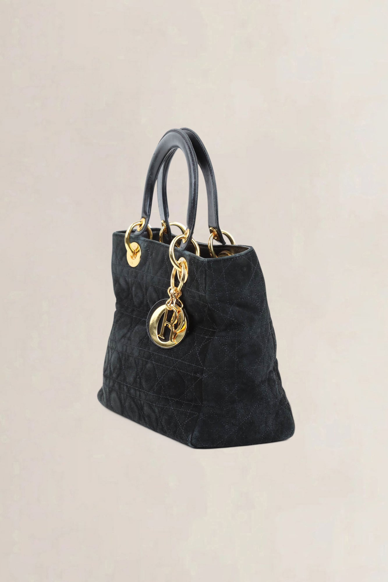 Christian Dior Black Lady Dior Medium Suède Top Handle Bag