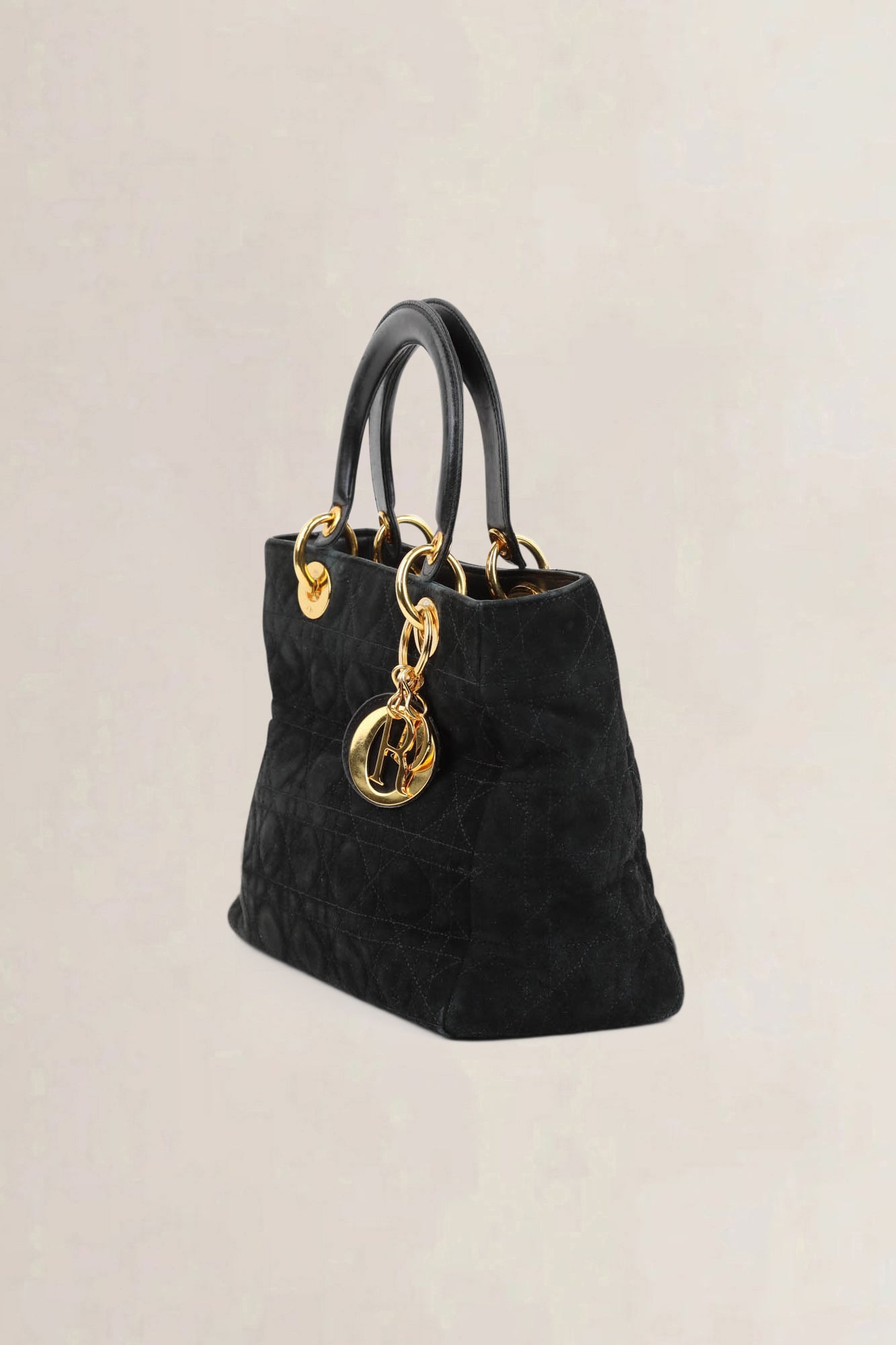 Christian Dior Black Lady Dior Medium Suède Top Handle Bag