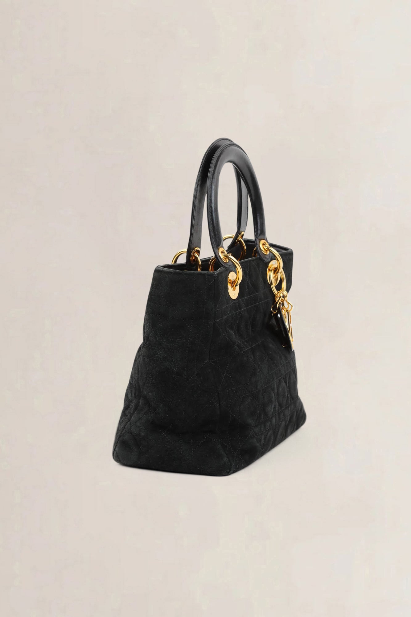 Christian Dior Black Lady Dior Medium Suède Top Handle Bag