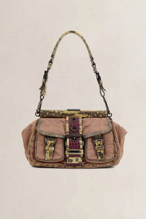 Prada Pink Python/Nylon Pocket Frame Shoulder Bag