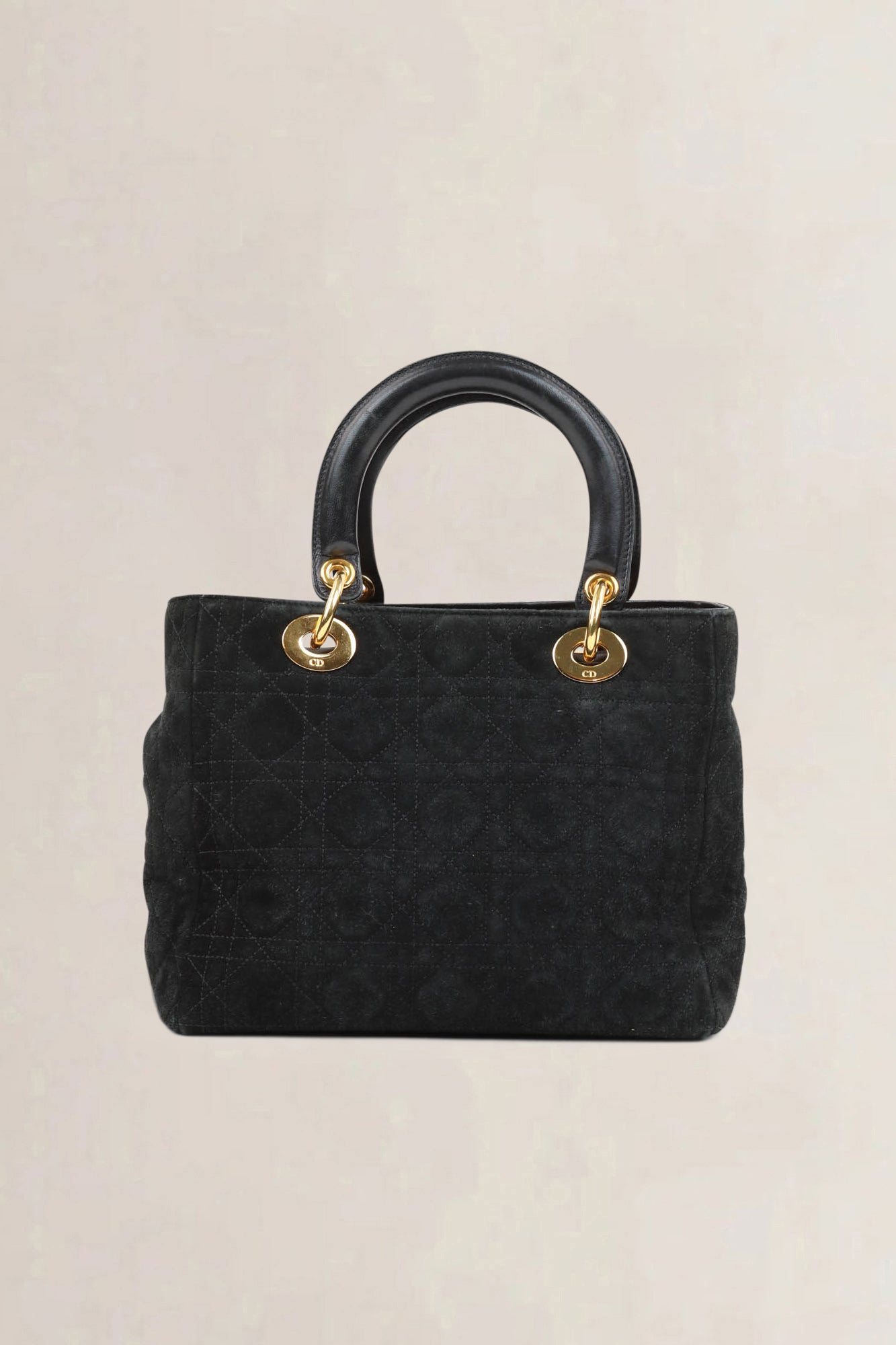 Christian Dior Black Lady Dior Medium Suède Top Handle Bag