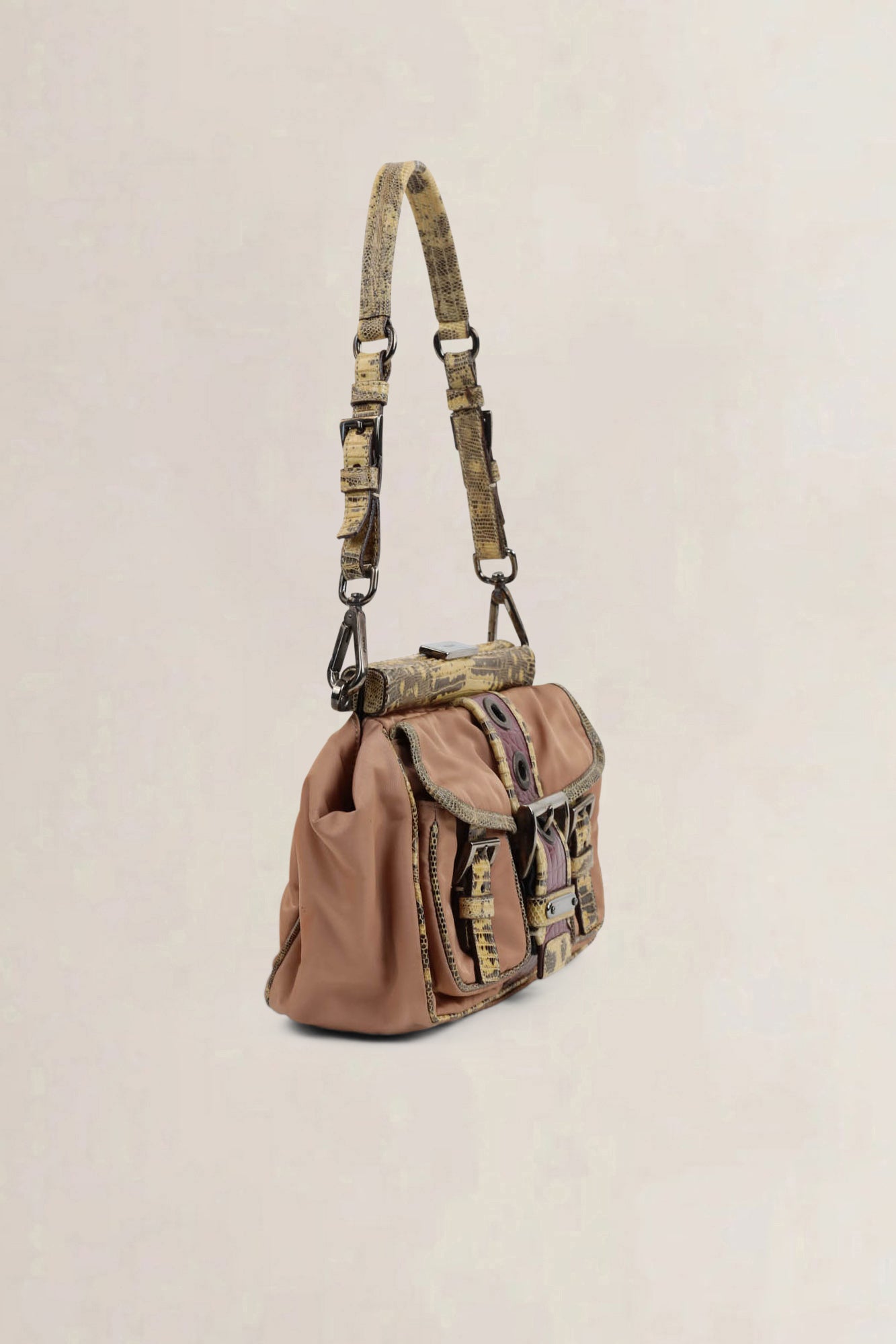 Prada Pink Python/Nylon Pocket Frame Shoulder Bag