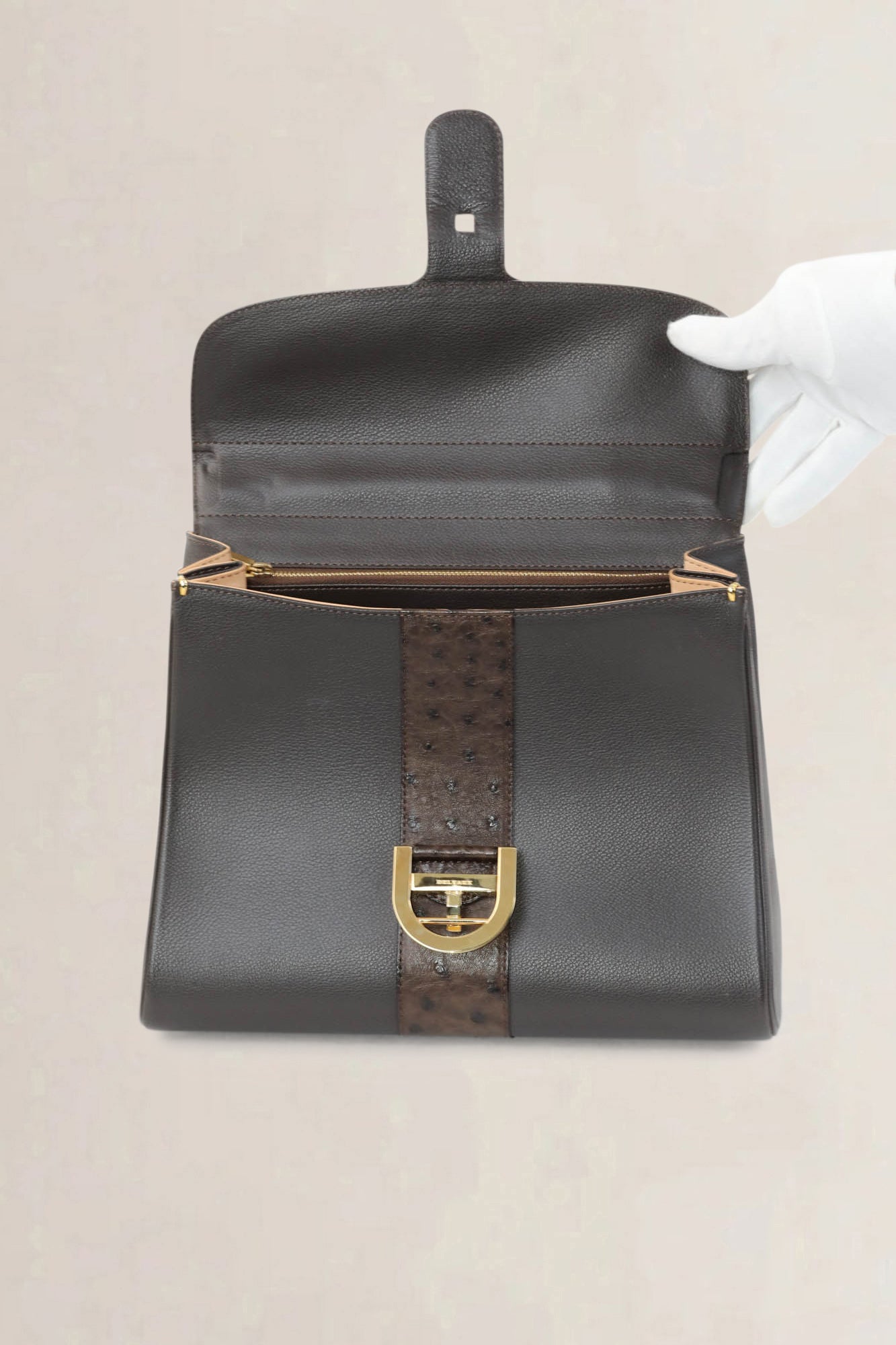 Delvaux Brillant MM Dark Brown Ostrich Crossbody Bag