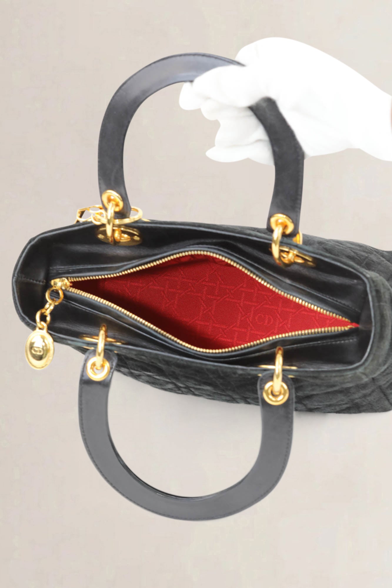 Christian Dior Black Lady Dior Medium Suède Top Handle Bag