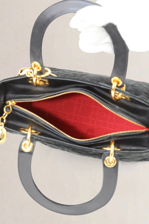 Christian Dior Black Lady Dior Medium Suède Top Handle Bag