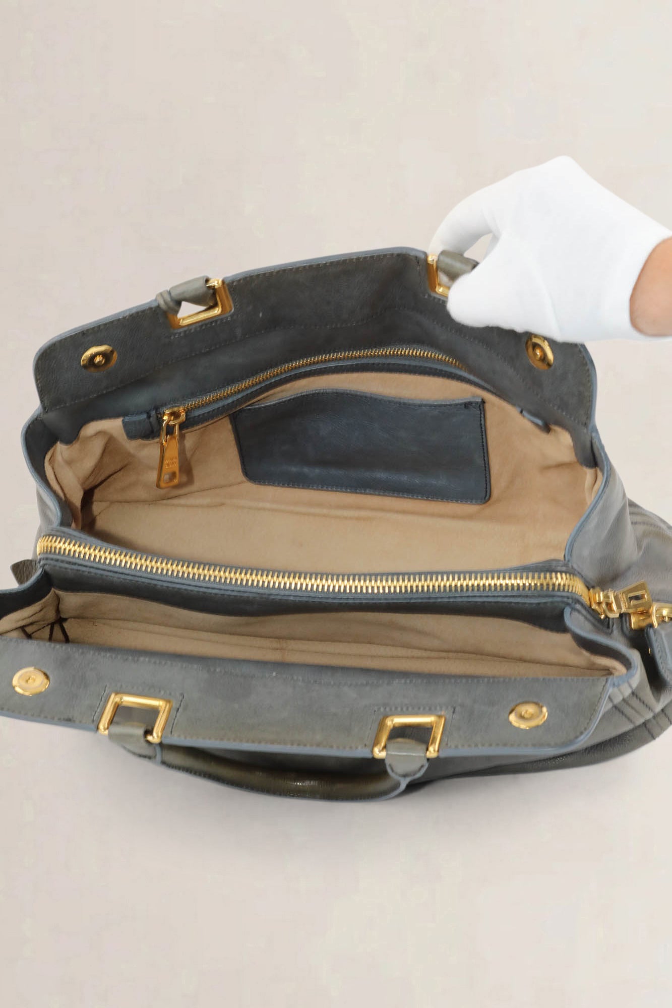 Prada Green Glace Calf Top Handle Bag