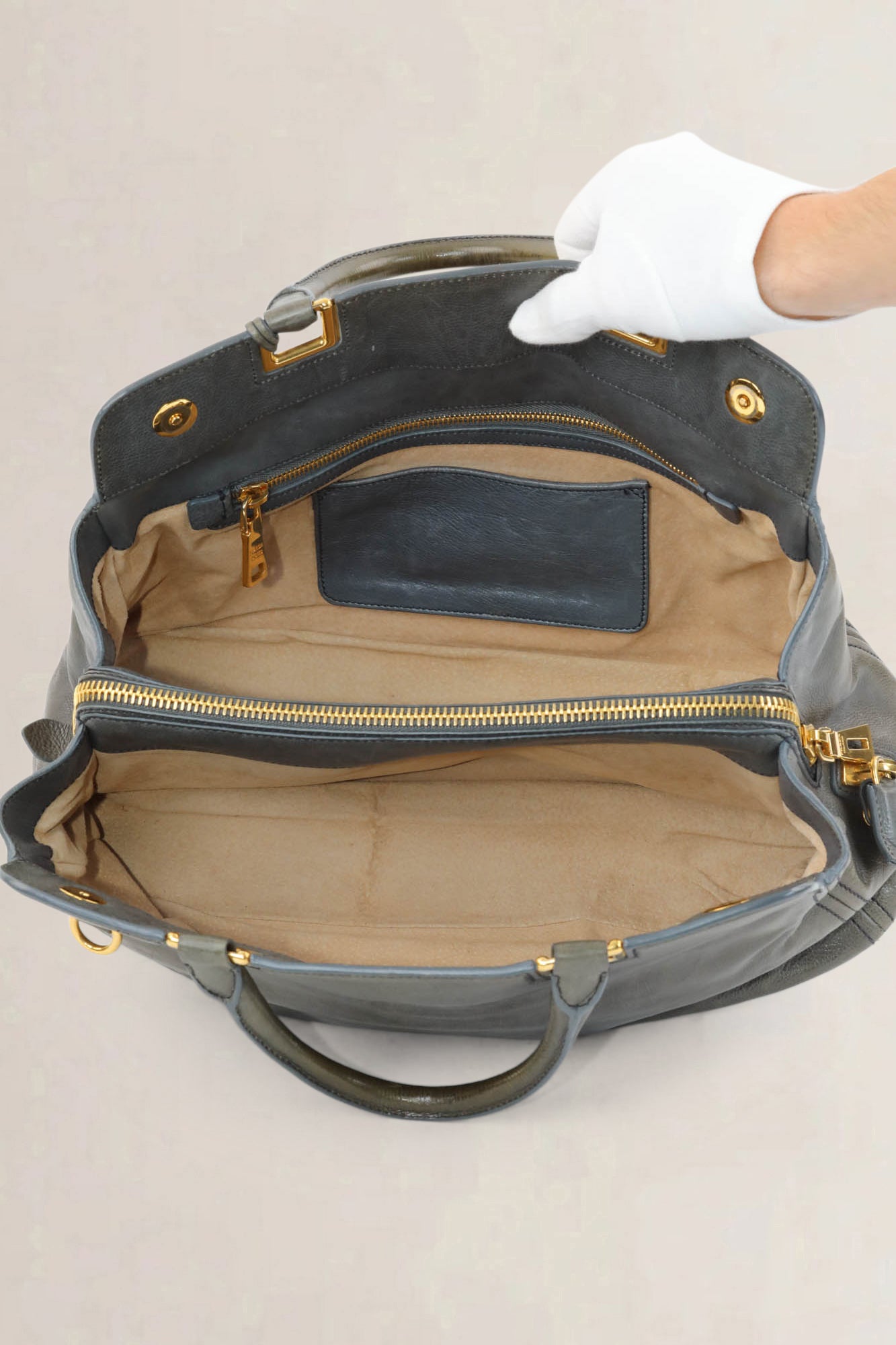 Prada Green Glace Calf Top Handle Bag