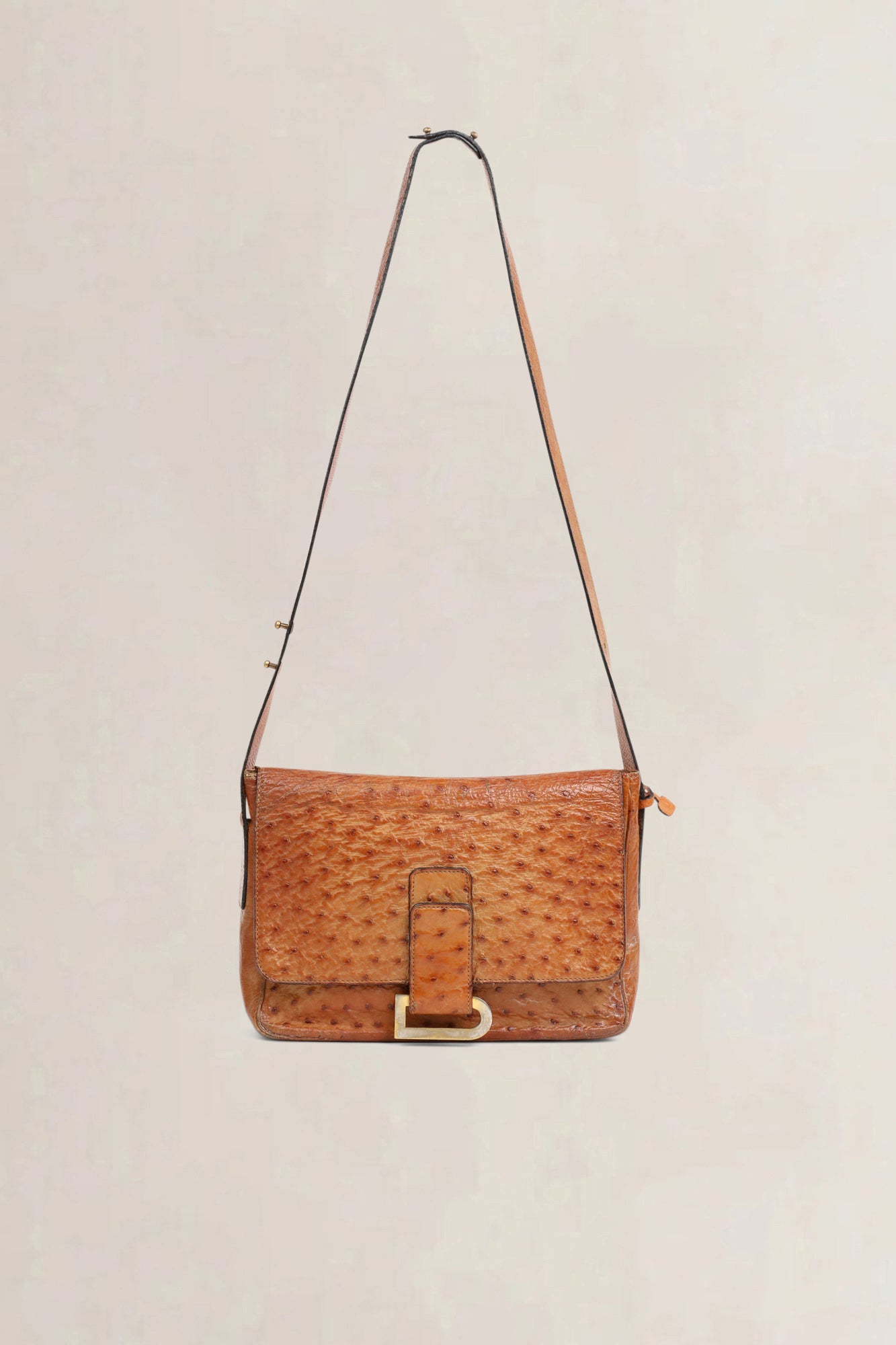 Delvaux Cognac Poirier Ostrich Leather Crossbody Bag