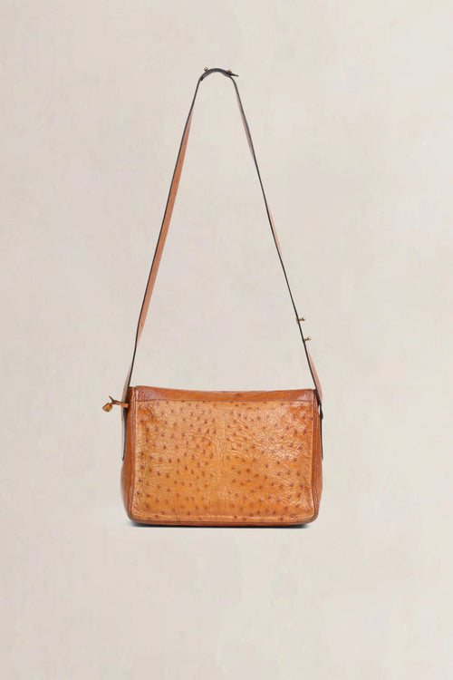 Delvaux Cognac Poirier Ostrich Leather Crossbody Bag