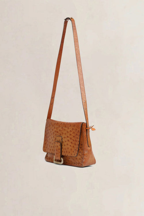 Delvaux Cognac Poirier Ostrich Leather Crossbody Bag