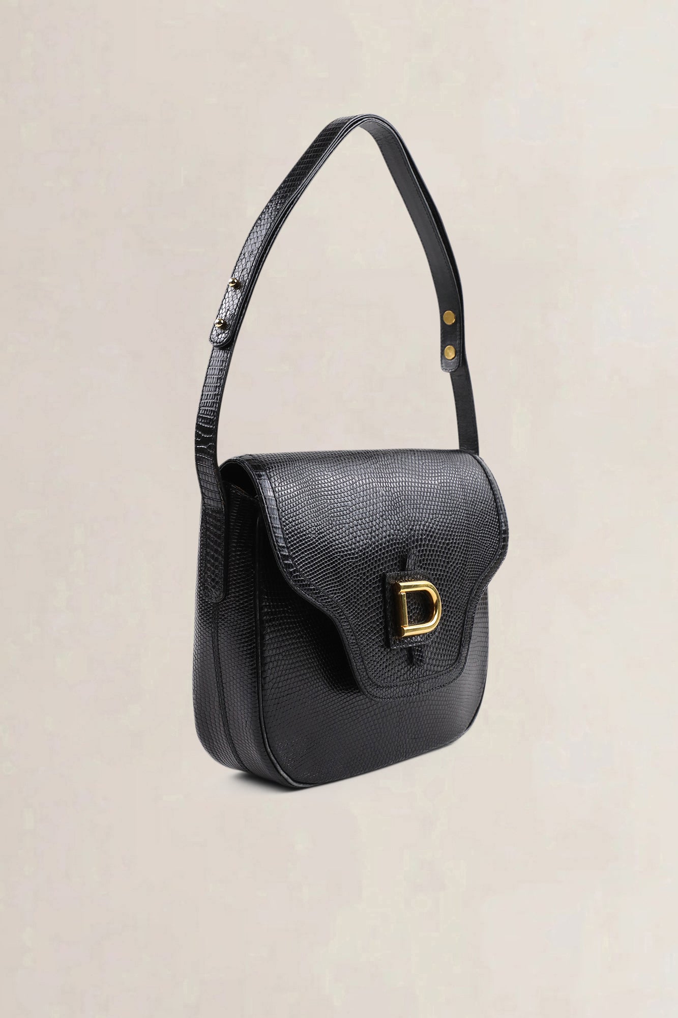 Delvaux Black Lézard crossbody bag — vintage