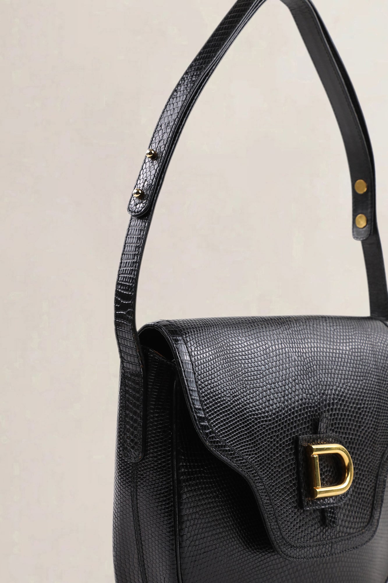 Delvaux Black Lézard crossbody bag — vintage