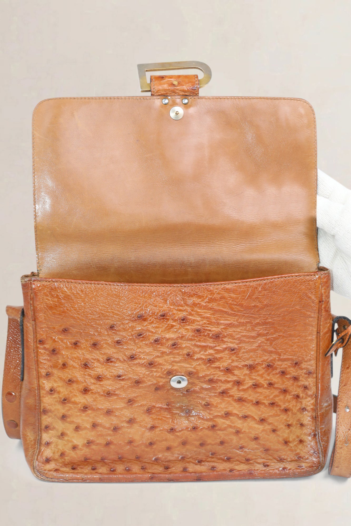 Delvaux Cognac Poirier Ostrich Leather Crossbody Bag