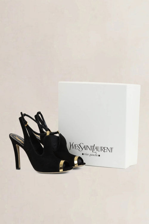 YSL Black Suède Rive Gauche Slingback Pumps