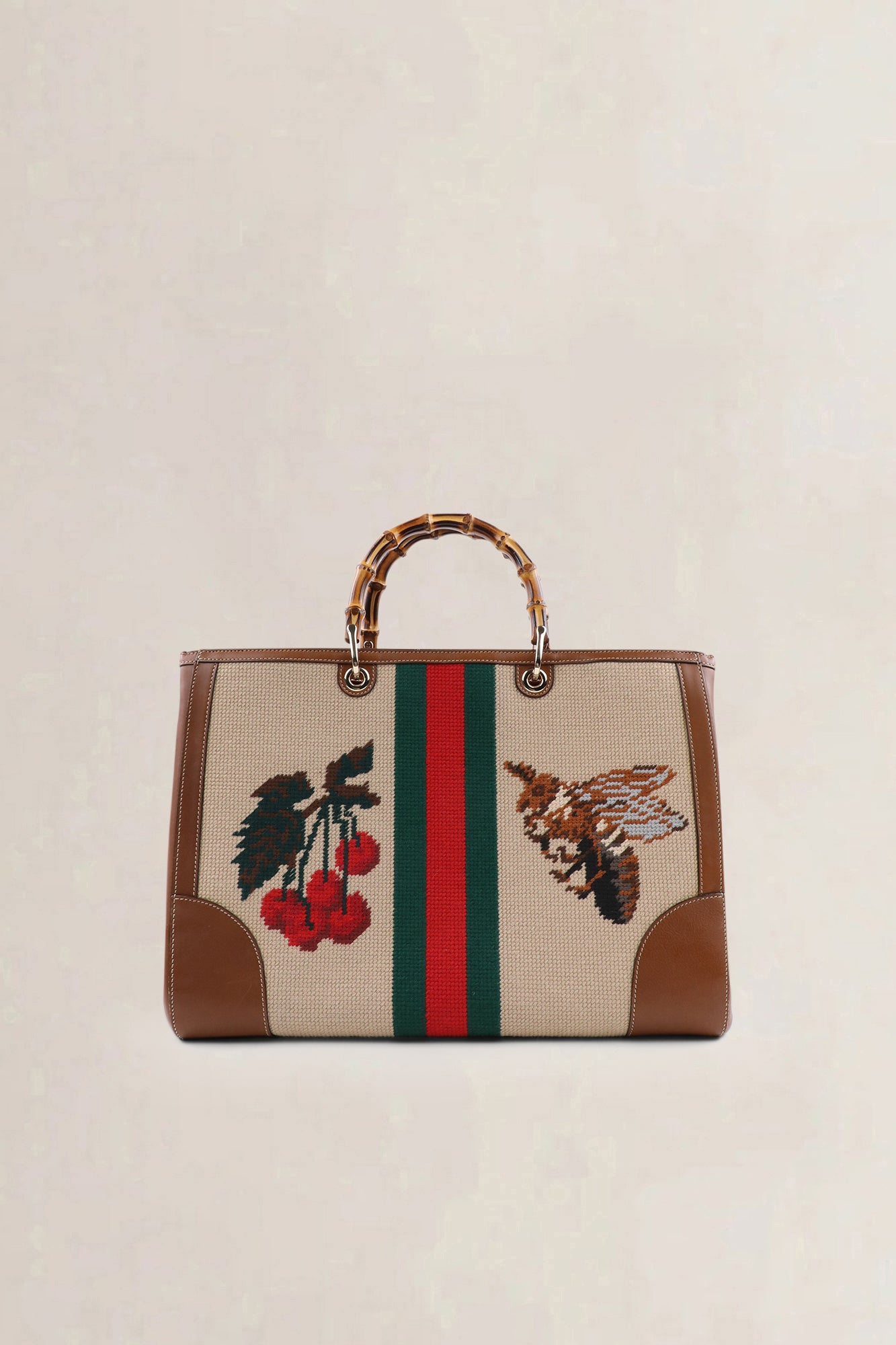 Gucci Needlepoint Tiger Large Bamboo Shopper Bag