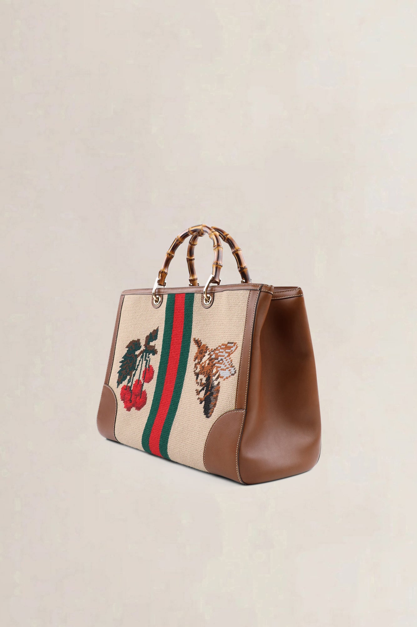 Gucci Needlepoint Tiger Large Bamboo Shopper Bag