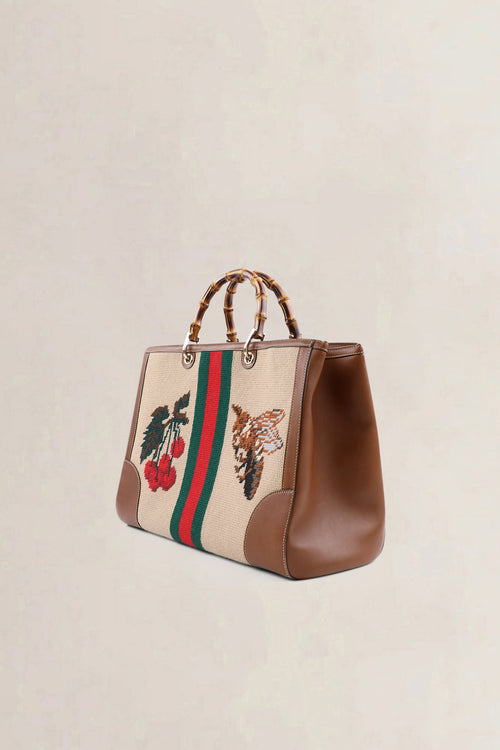 Gucci Needlepoint Tiger Large Bamboo Shopper Bag