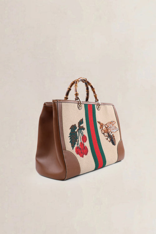 Gucci Needlepoint Tiger Large Bamboo Shopper Bag