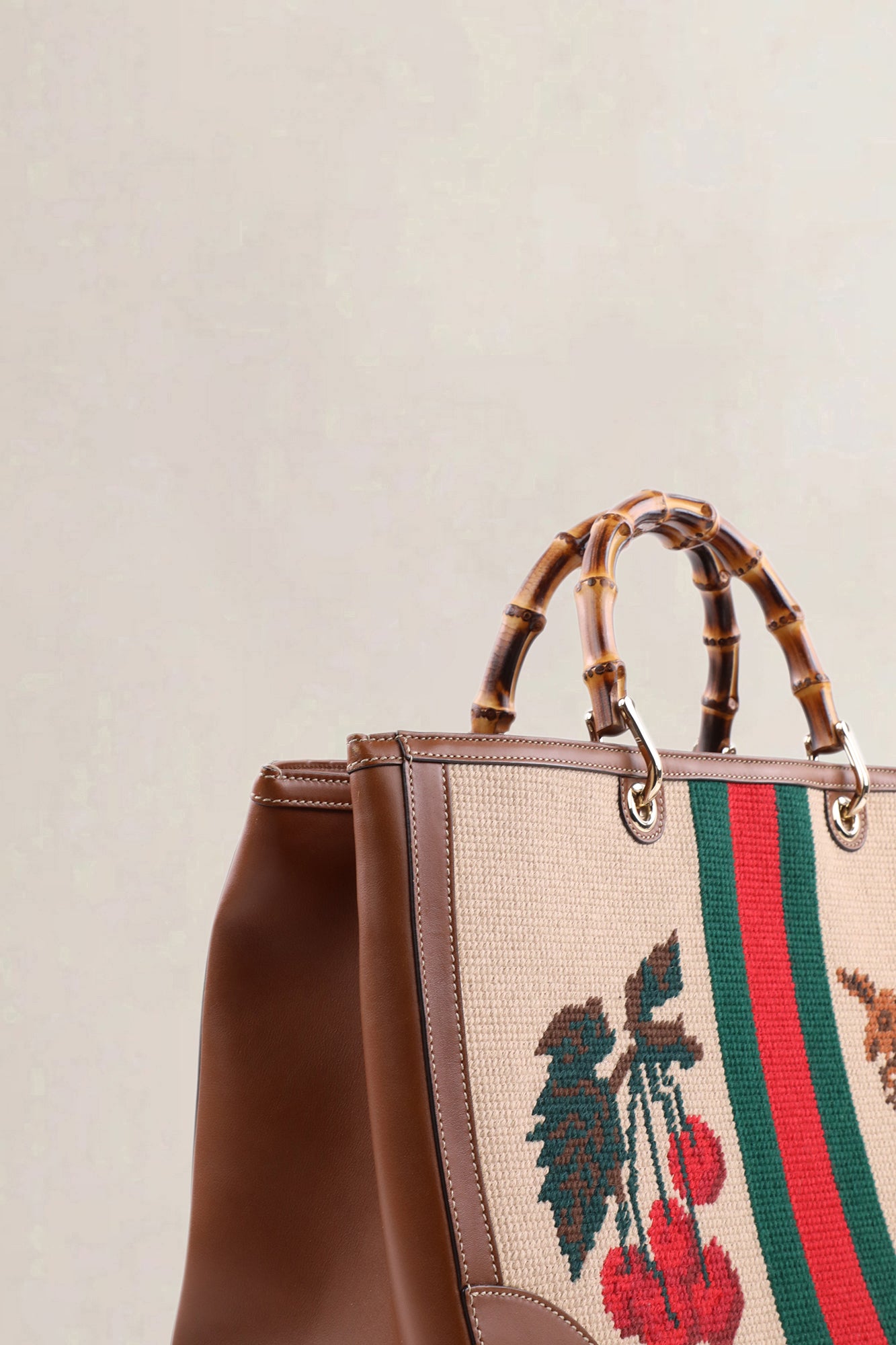 Gucci Needlepoint Tiger Large Bamboo Shopper Bag