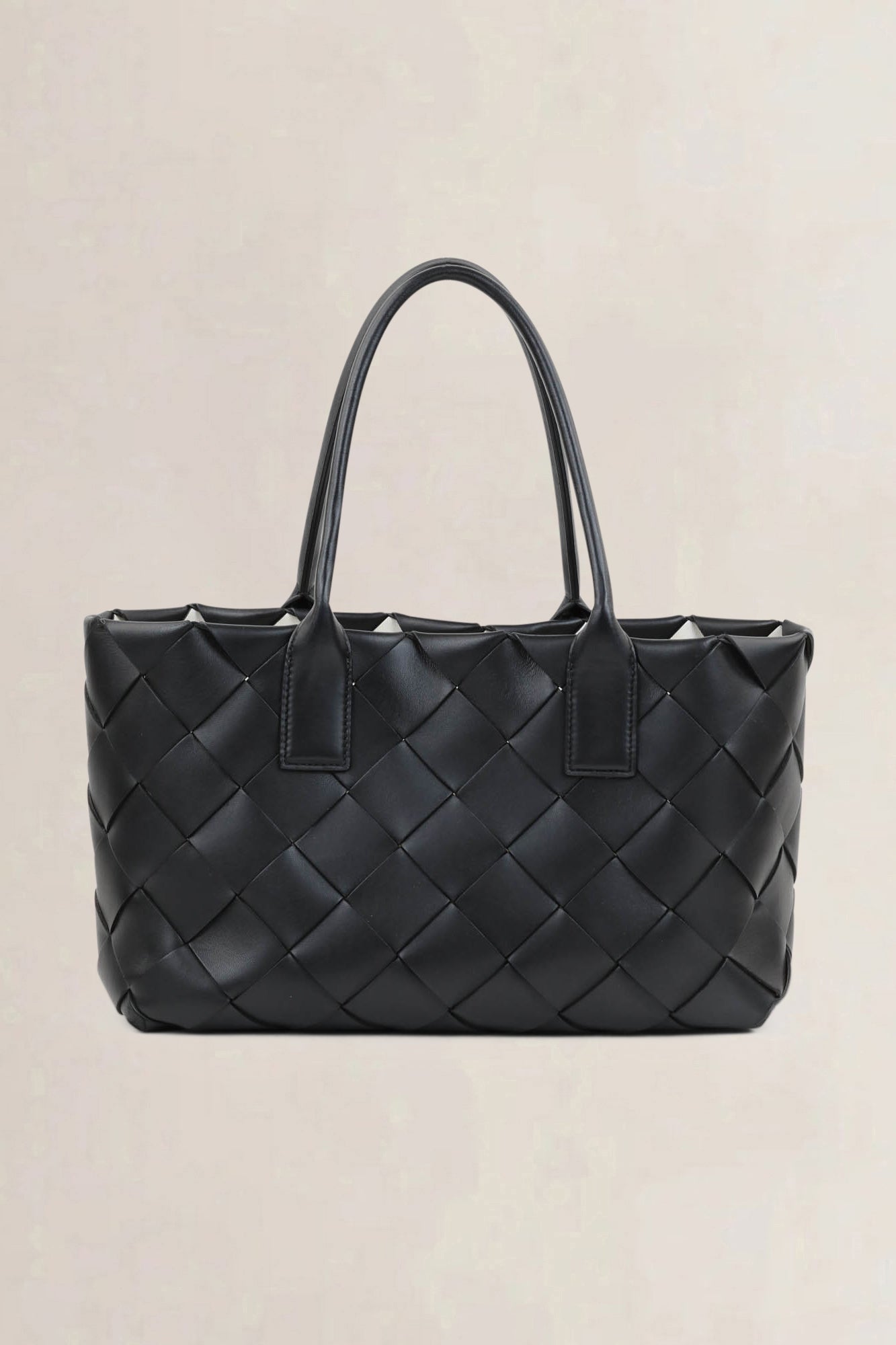 Bottega Veneta Black/White Maxi Intreccio Tote Shoulder Bag
