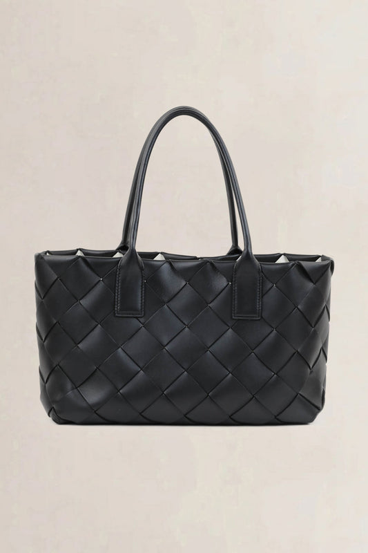 Bottega Veneta Black/White Maxi Intreccio Tote Shoulder Bag