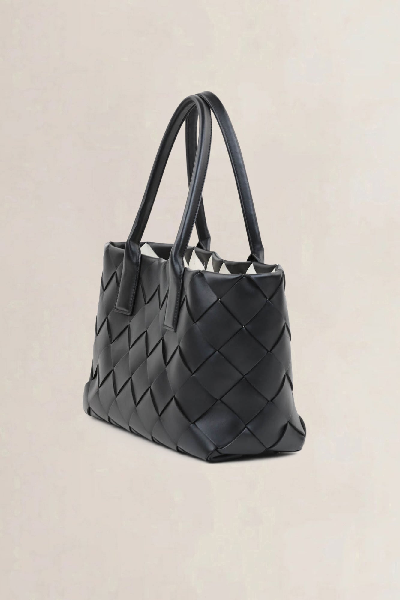 Bottega Veneta Black/White Maxi Intreccio Tote Shoulder Bag