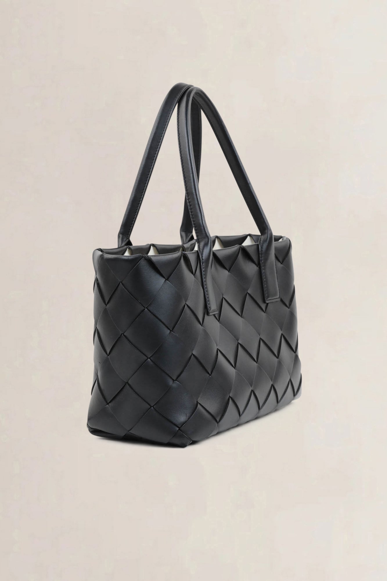 Bottega Veneta Black/White Maxi Intreccio Tote Shoulder Bag
