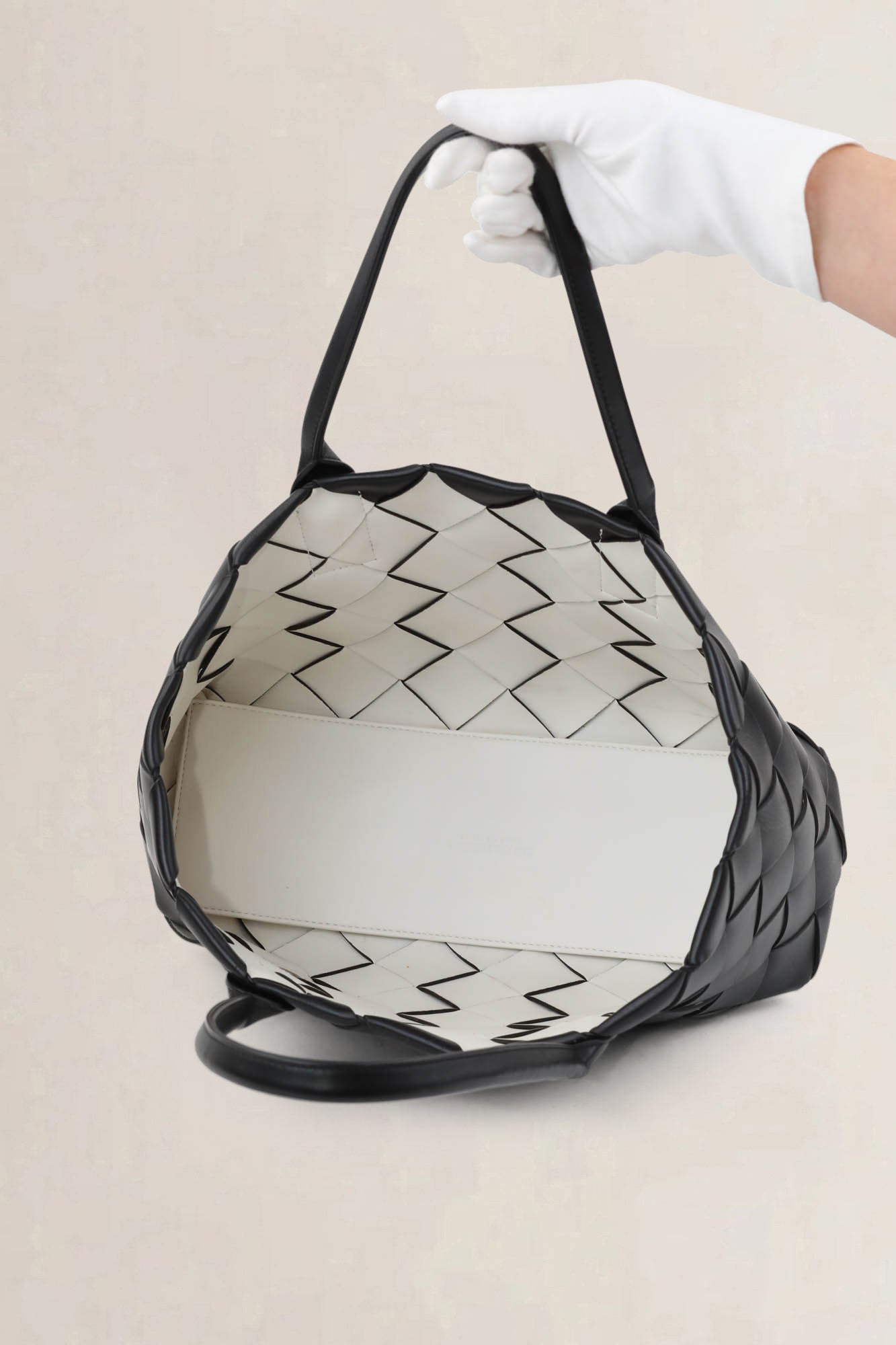 Bottega Veneta Black/White Maxi Intreccio Tote Shoulder Bag
