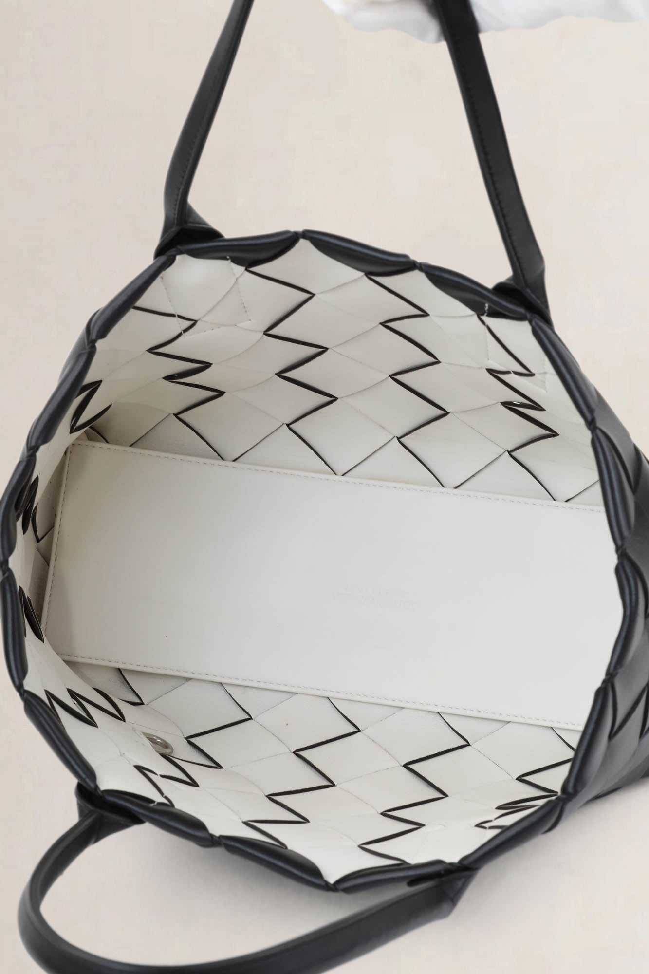 Bottega Veneta Black/White Maxi Intreccio Tote Shoulder Bag