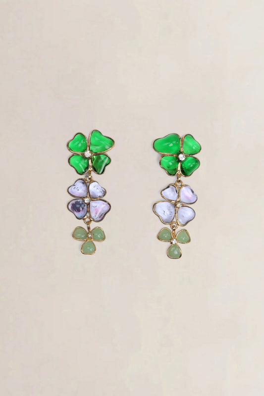 Françoise Montague Green/Purple Gripoix Clover Clip Earrings