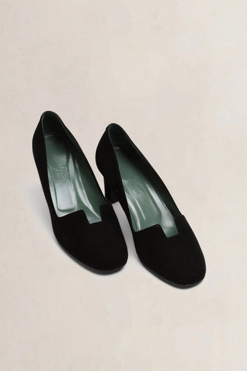 Hermès Black Suède Slip On Block Heels