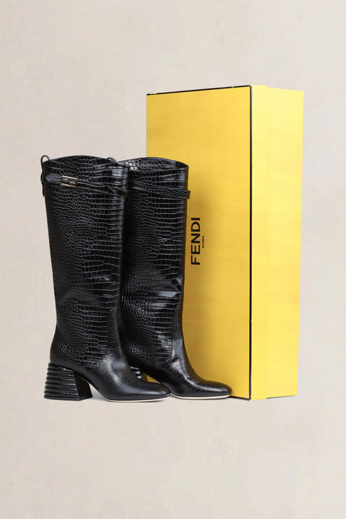 Fendi Black Embossed Leather Boots