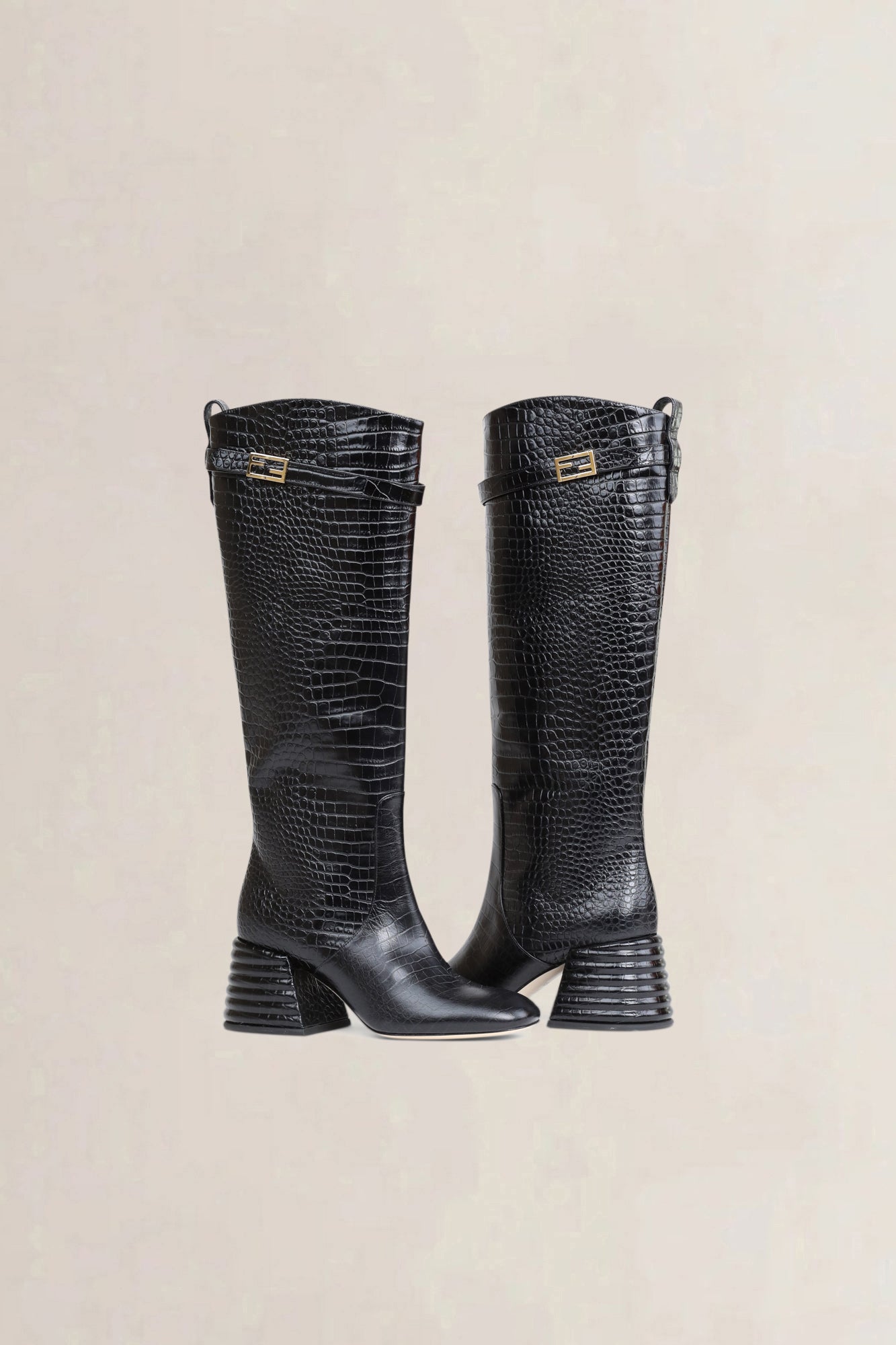 Fendi Black Embossed Leather Boots