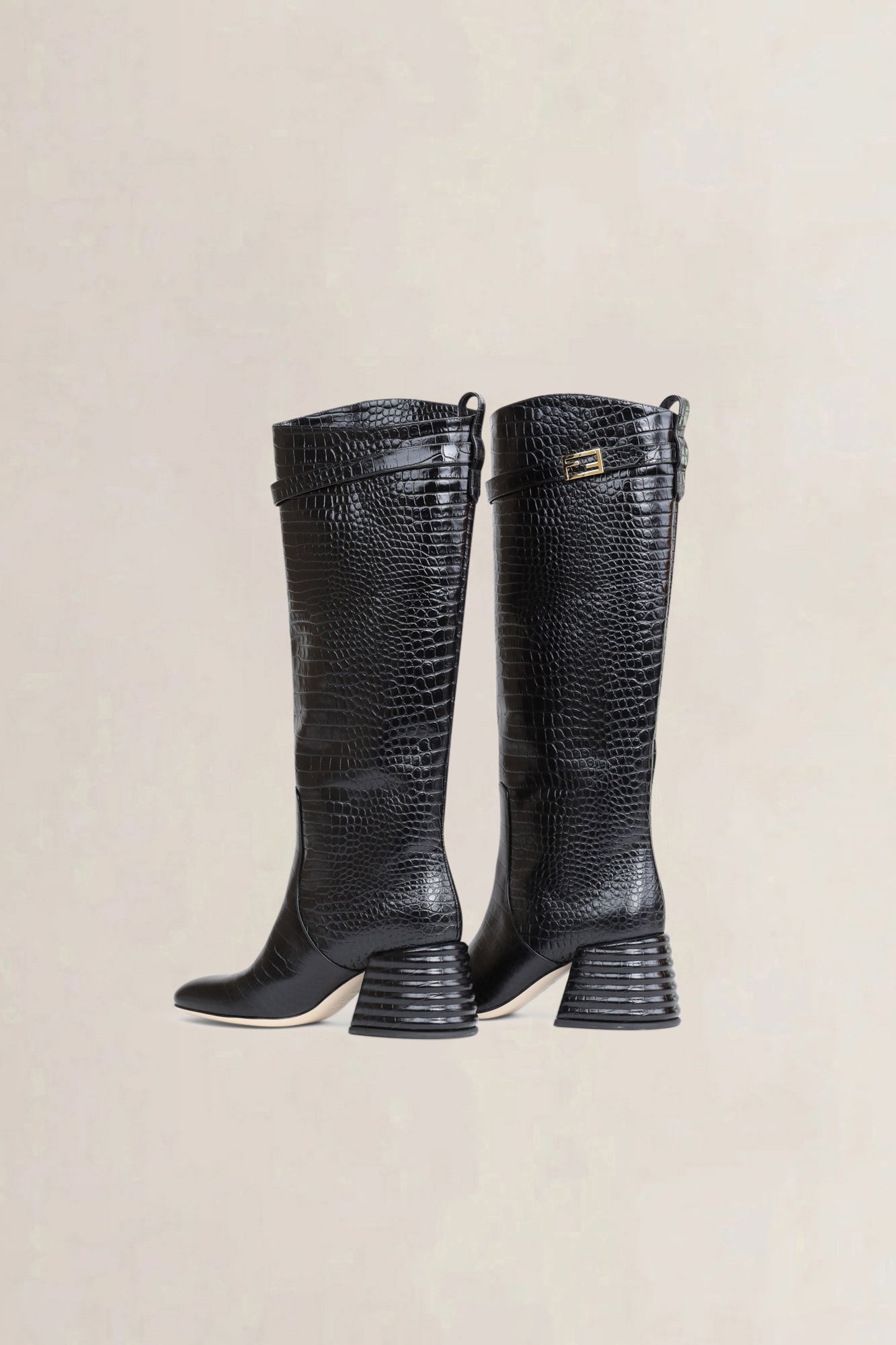 Fendi Black Embossed Leather Boots