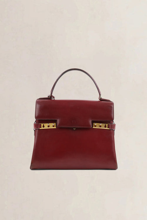 Sac top handle Delvaux Tempête en cuir Box Calf bordeaux