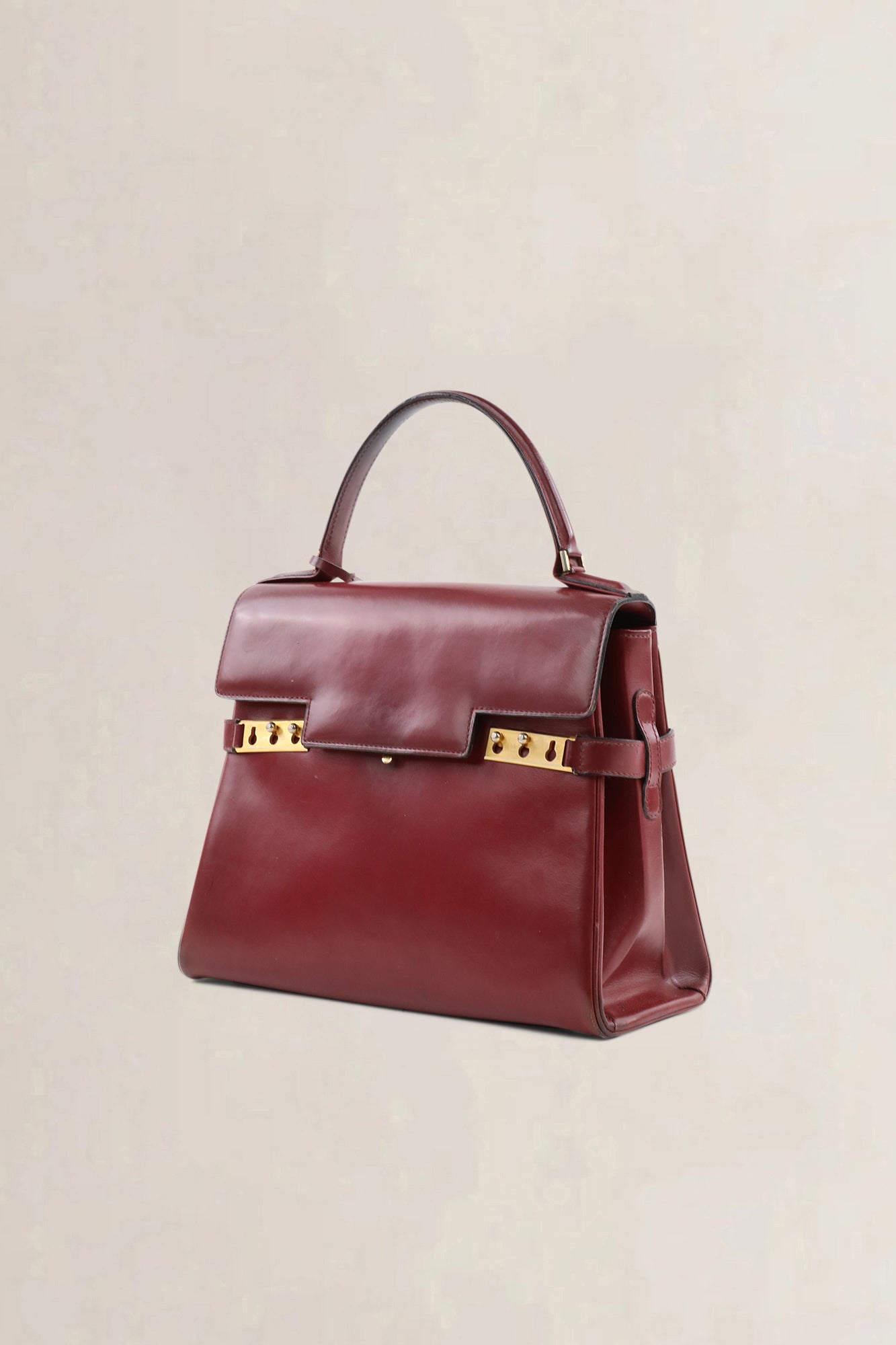 Sac top handle Delvaux Tempête en cuir Box Calf bordeaux