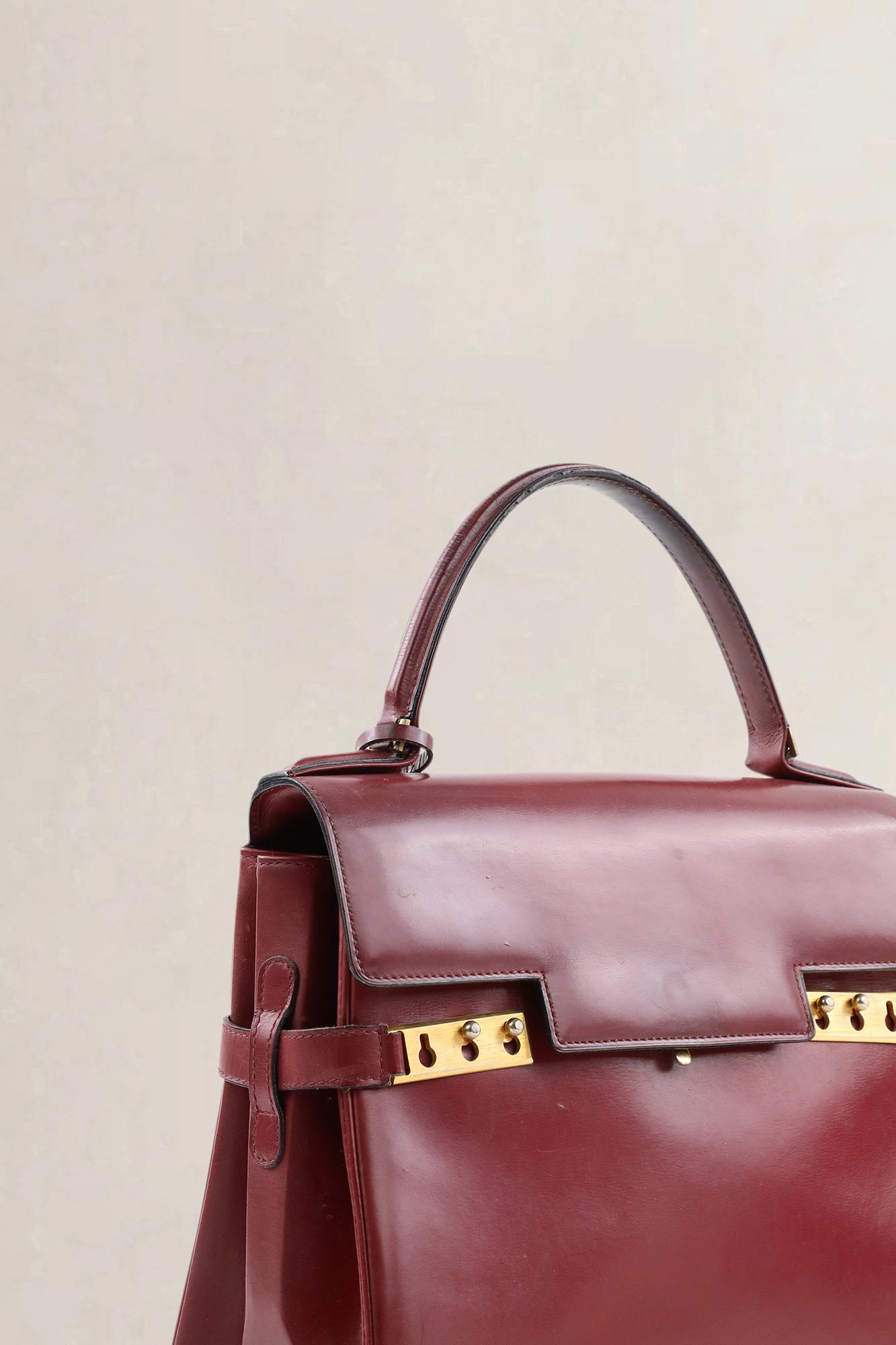 Sac top handle Delvaux Tempête en cuir Box Calf bordeaux