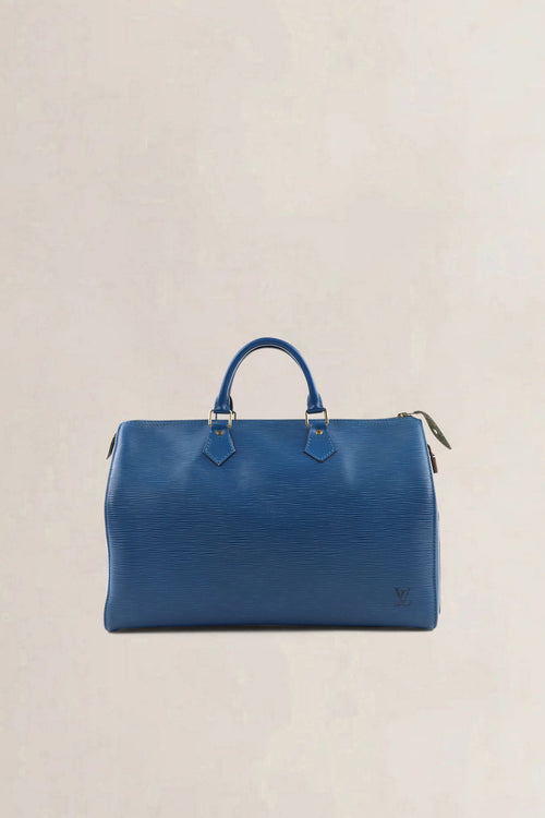 Sac Louis Vuitton Speedy 35 en cuir Epi bleu