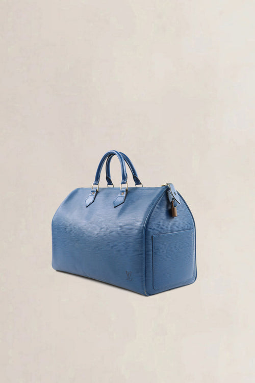 Sac Louis Vuitton Speedy 35 en cuir Epi bleu