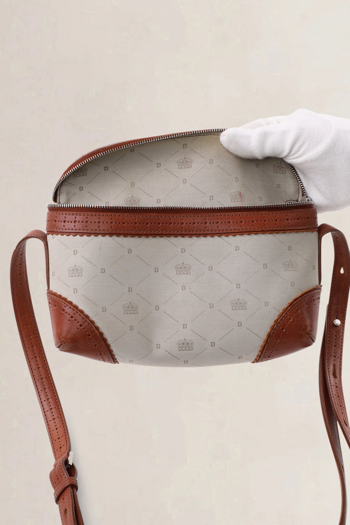 Delvaux Brown Leather/Canvas Crossbody Bag