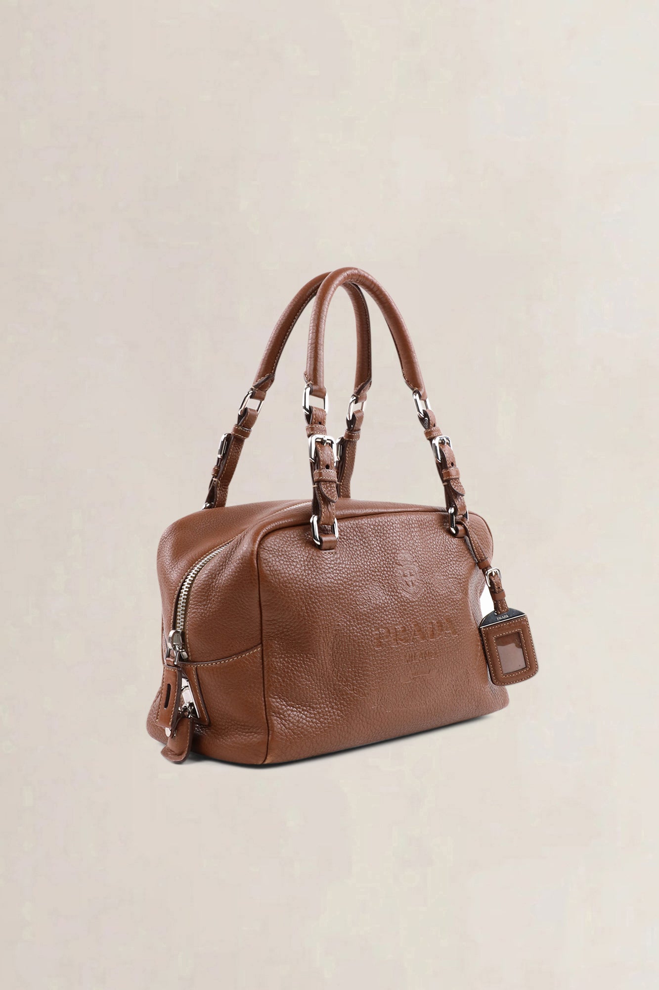 Prada Bowler bag brown embossed leather — preloved