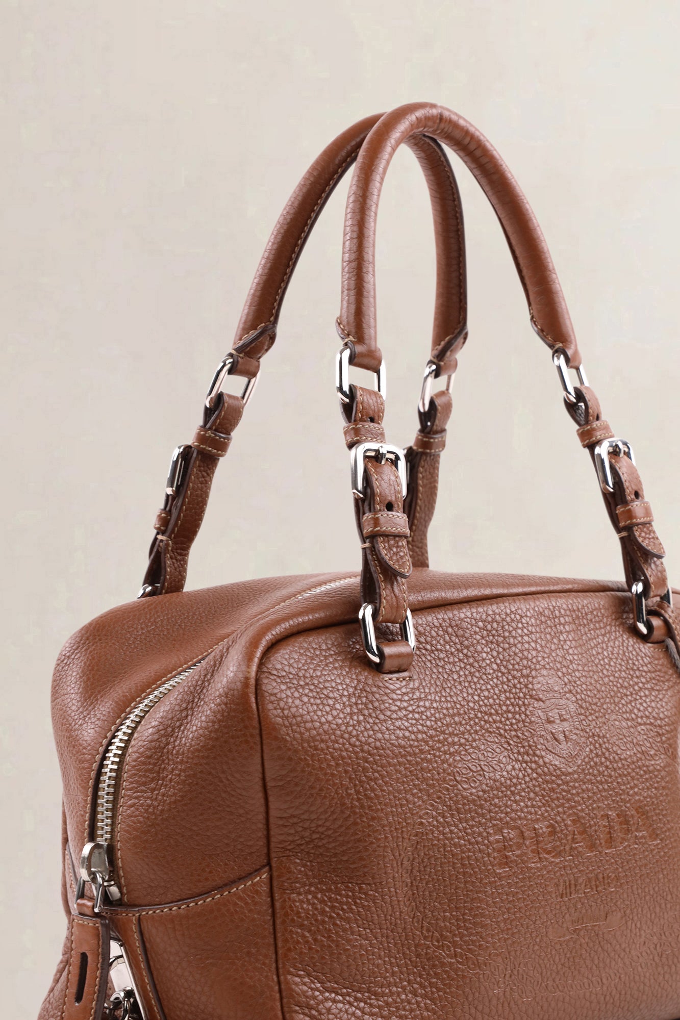 Prada Bowler bag brown embossed leather — preloved