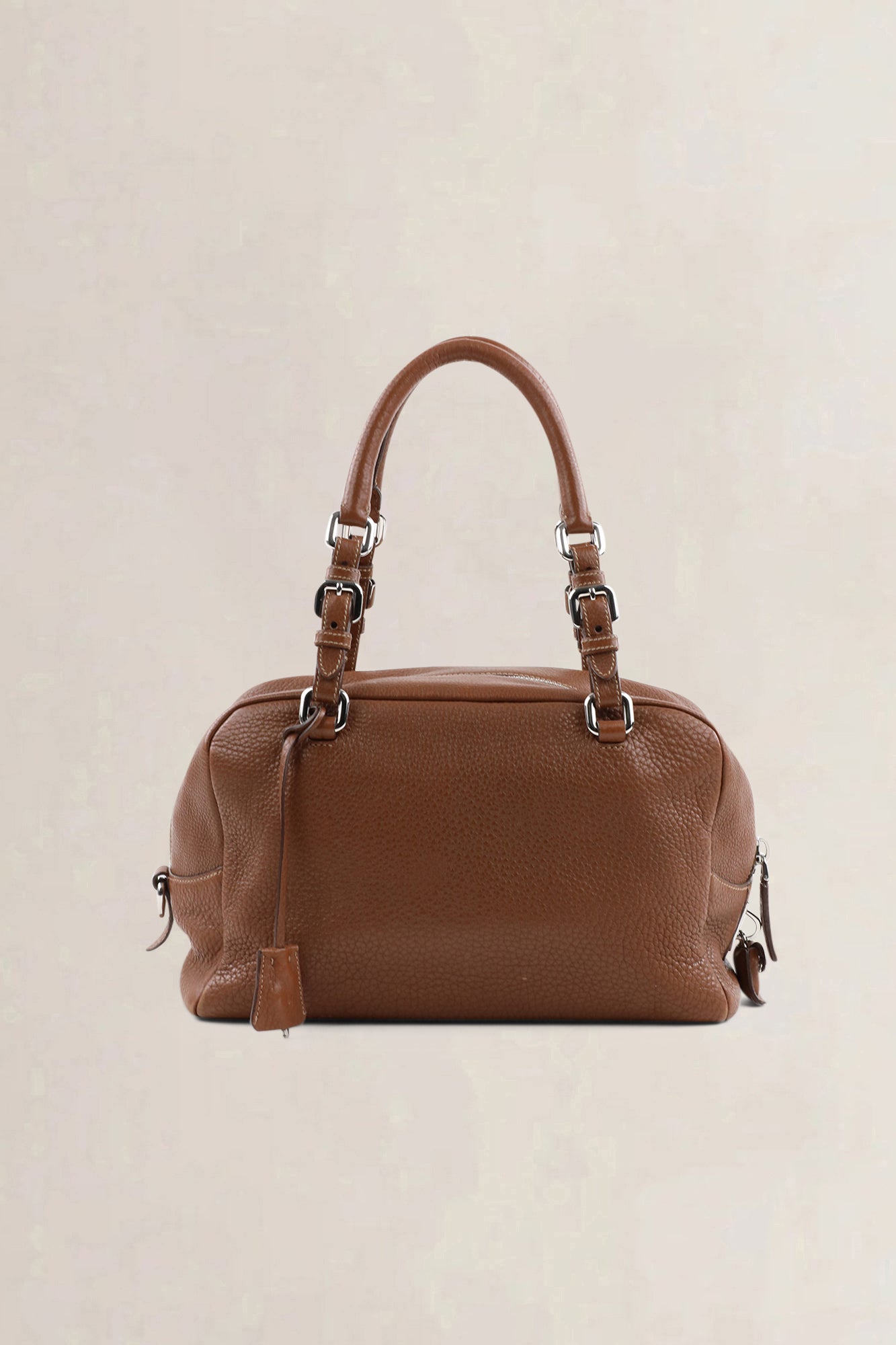 Sac à épaule Prada bowler en cuir brun à logo embossé