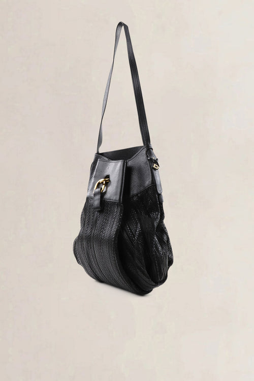 Sac à épaule Delvaux Faust en Toile de Cuir noir