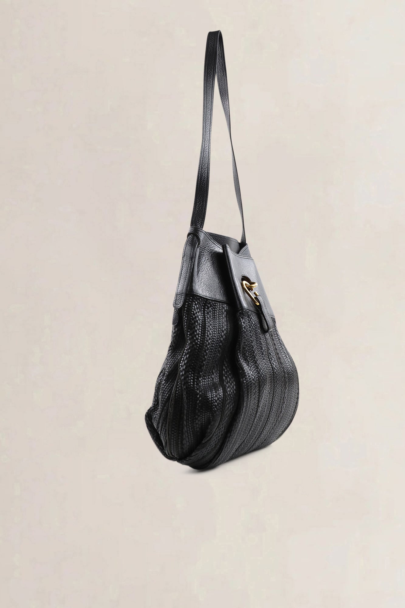 Sac à épaule Delvaux Faust en Toile de Cuir noir