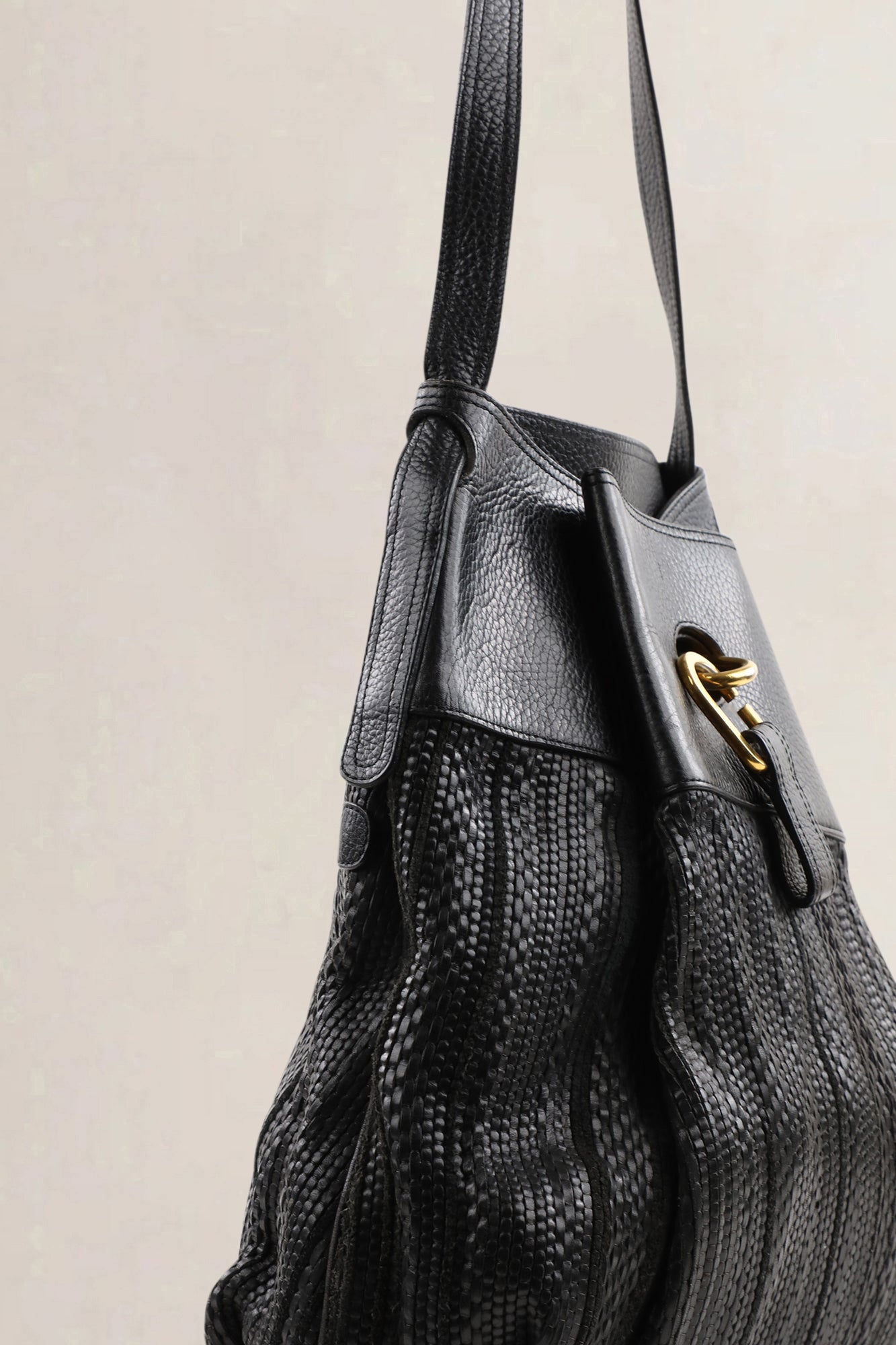 Sac à épaule Delvaux Faust en Toile de Cuir noir